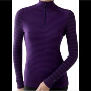 Smartwool Women's Classic Thermal Merino Layer Quarter Zip Purple Stripe Medium